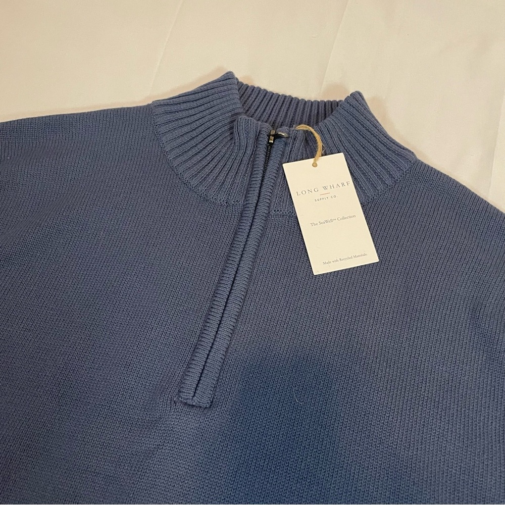 Long Wharf Men's Half-Zip Crewneck Sweater in Periwinkle Blue